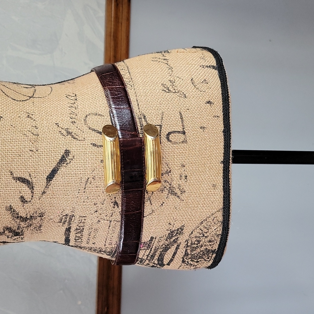 Roberto Dalpra design brown leather adjustable gold belt 36" to 26" waist